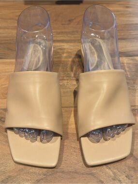 H&M Tan Block Heel Slide Sandals Women’s Size 7 Slip On Shoes